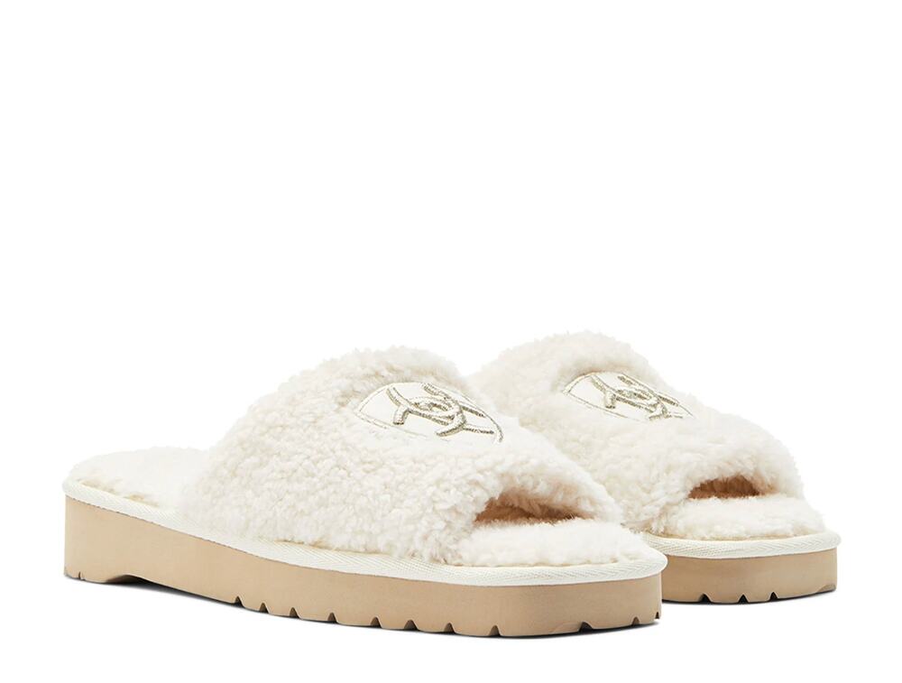 ARIAT Womens Cozy Chic Fuzzy Slippers Size 11 Cream Slide Sandals NWOB